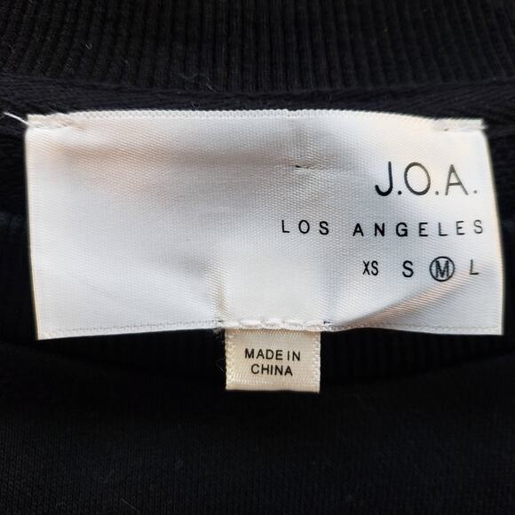 New J.O.A. Medium Ruffle Tie Sleeve Sweatshirt Black Pullover French Terry Top - Picture 5 of 6